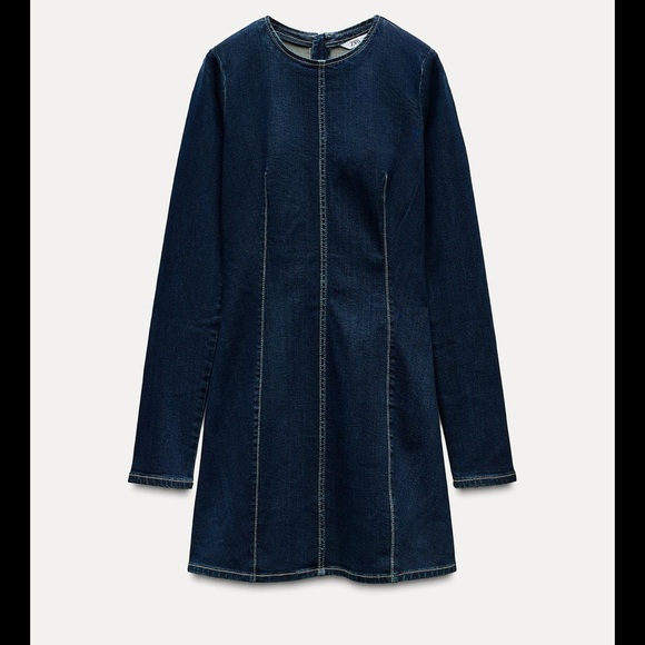 Zara Dresses & Skirts - Zara Dark Blue Denim Long-Sleeve Mini Dress